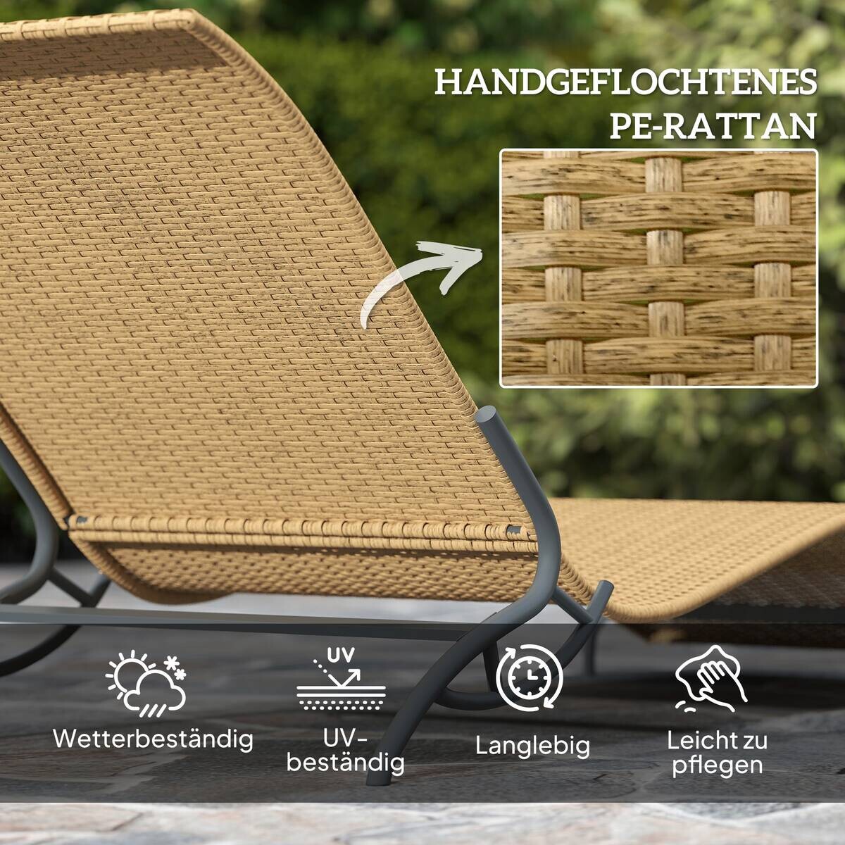 Outsunny Rattan-Sonnenliege beige Polyethylen B/H/L: ca. 63x76x166 cm
