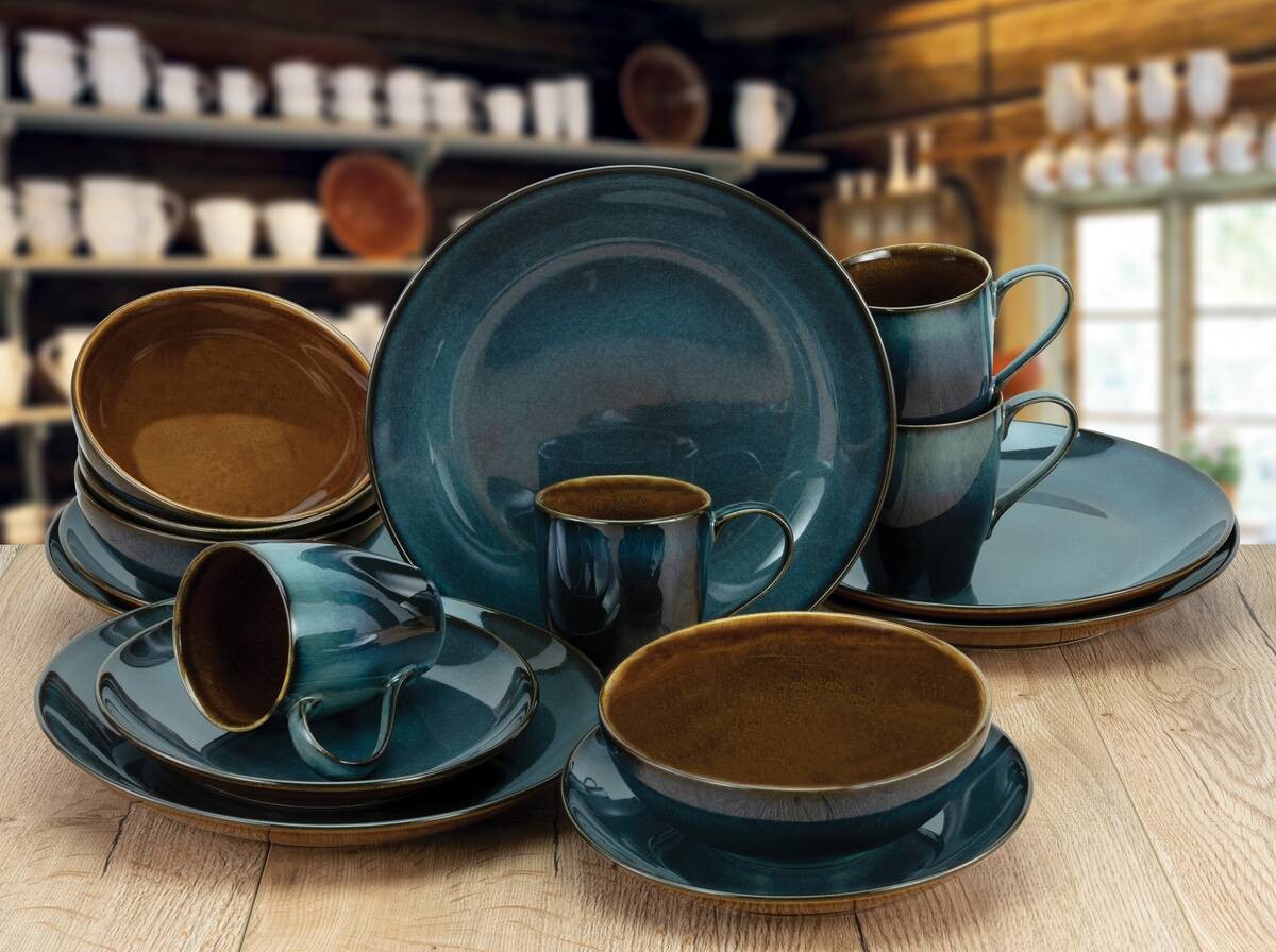 CreaTable Kombiservice Mallorca petrol Keramik 16 tlg.