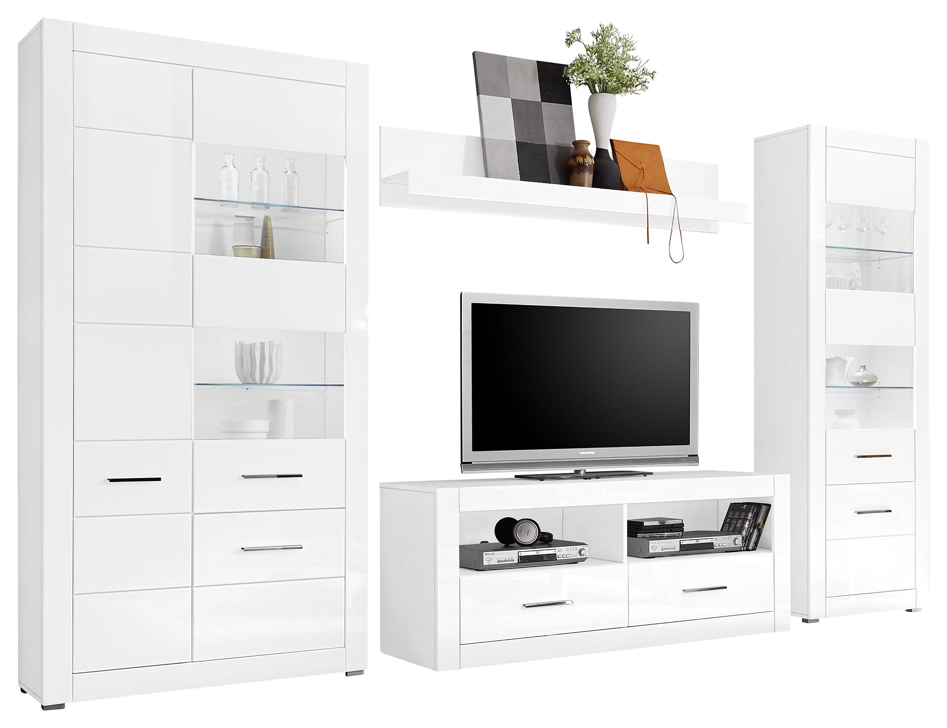 Wohnwand Bianco weiß weiß Hochglanz B/H/T: ca. 315x196x45 cm