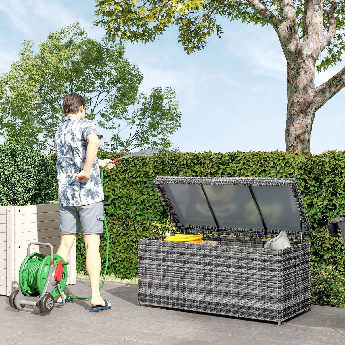 Outsunny Rattan Auflagenbox dunkelgrau Polyethylen B/H/L: ca. 61x65x130 cm