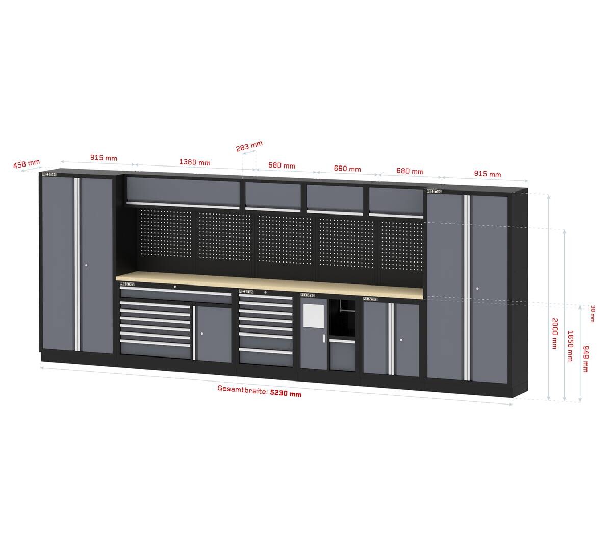 Werkstatteinrichtung Apollo anthrazit B/H/L: ca. 523x200x46 cm