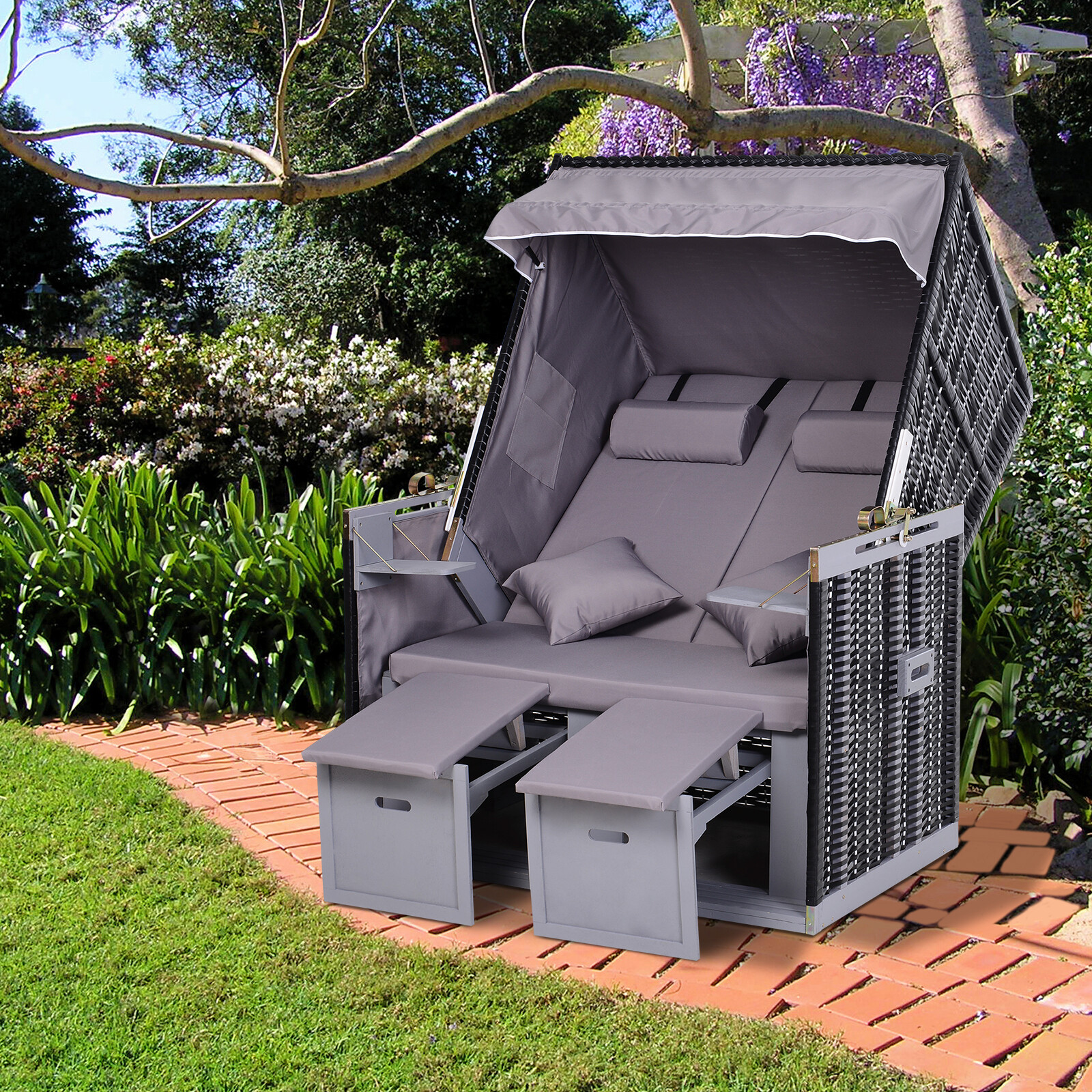 Outsunny Strandkorb grau Metall B/H/T: ca. 118x150x79 cm