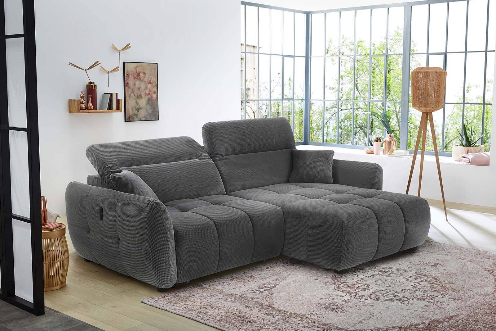 Ecksofa mit elektrischer XXL Sitztiefenverstellung grau Kord B/H/T: ca. 260x106x191 cm