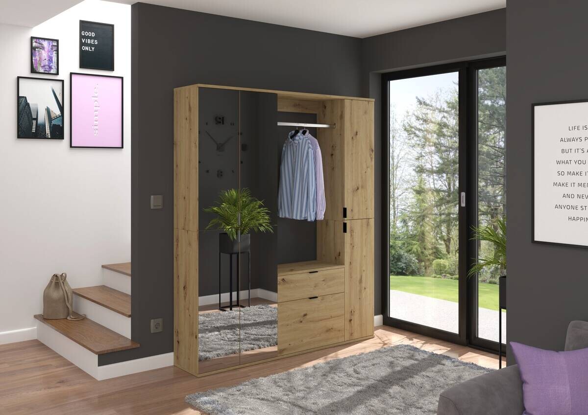 Garderobe PROJEKT Eiche Artisan Nachbildung Spiegel B/H/T: ca. 152x193x34 cm