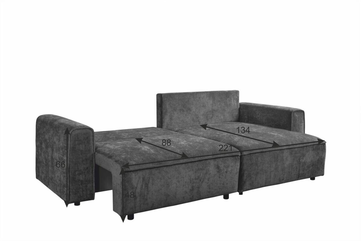 Ecksofa mit Bettfunktion und Bettkasten dunkelgrau Microfaser B/T: ca. 269x147 cm
