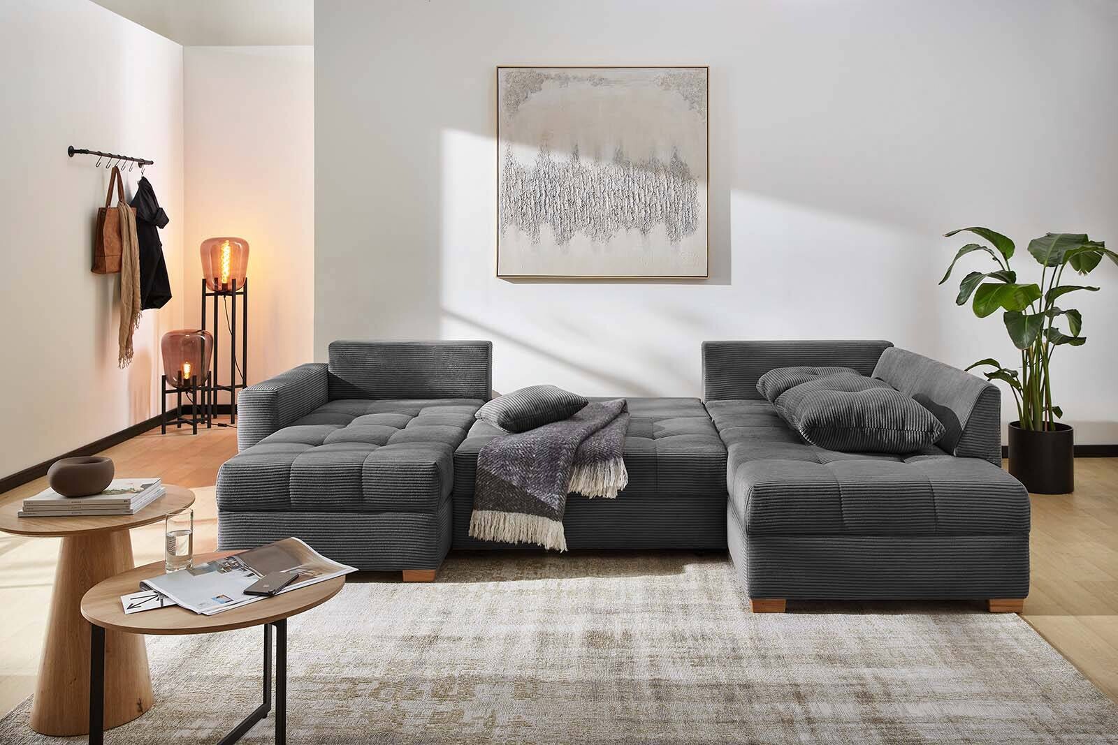 Wohnlandschaft grau Microfaser B/H/T: ca. 313x92x200 cm