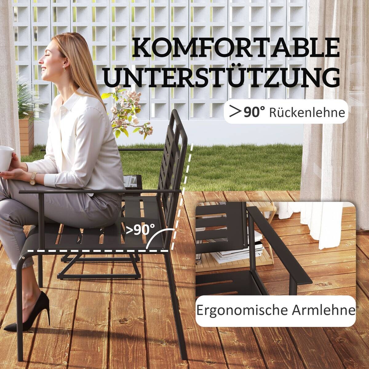 Outsunny Gartenbank schwarz Stahl B/H/L: ca. 64x84x121 cm