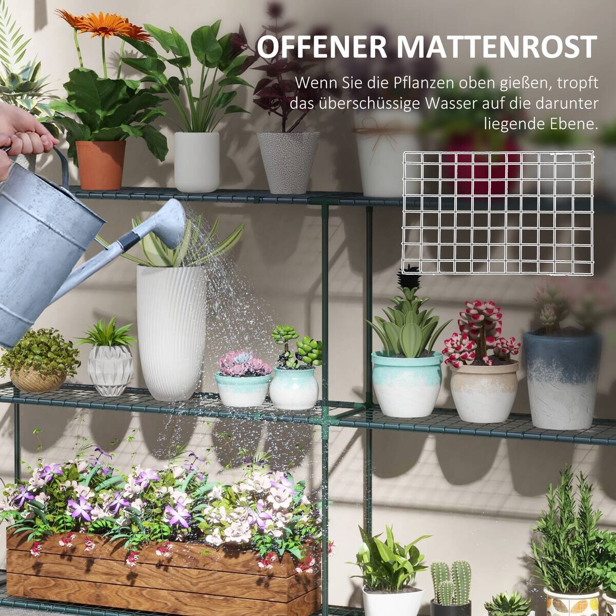 Outsunny Gartenregal dunkelgrün Edelstahl B/H/L: ca. 30x222x114 cm