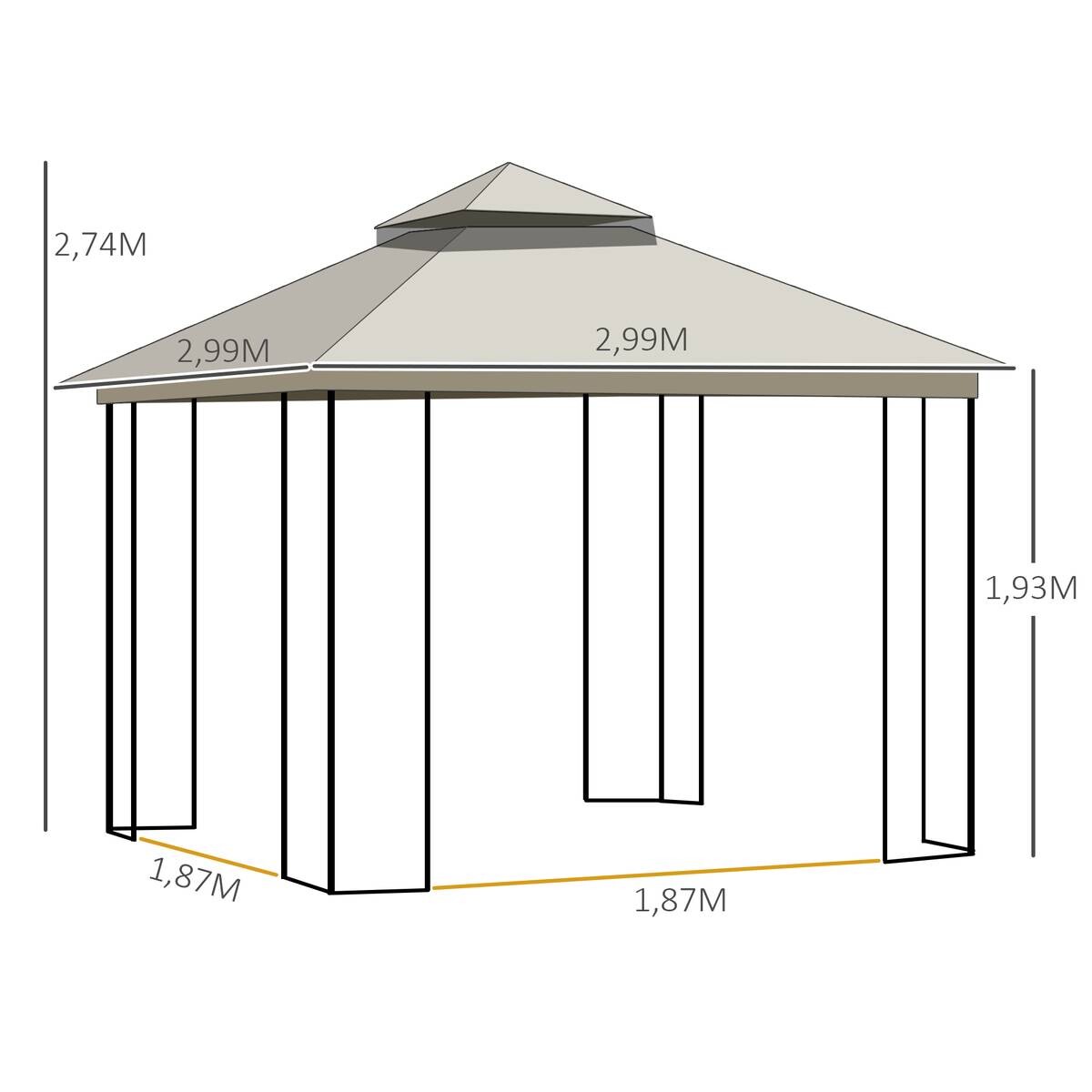 Outsunny Pavillon mit Doppeldach beige Metall B/H/L: ca. 299x274x299 cm