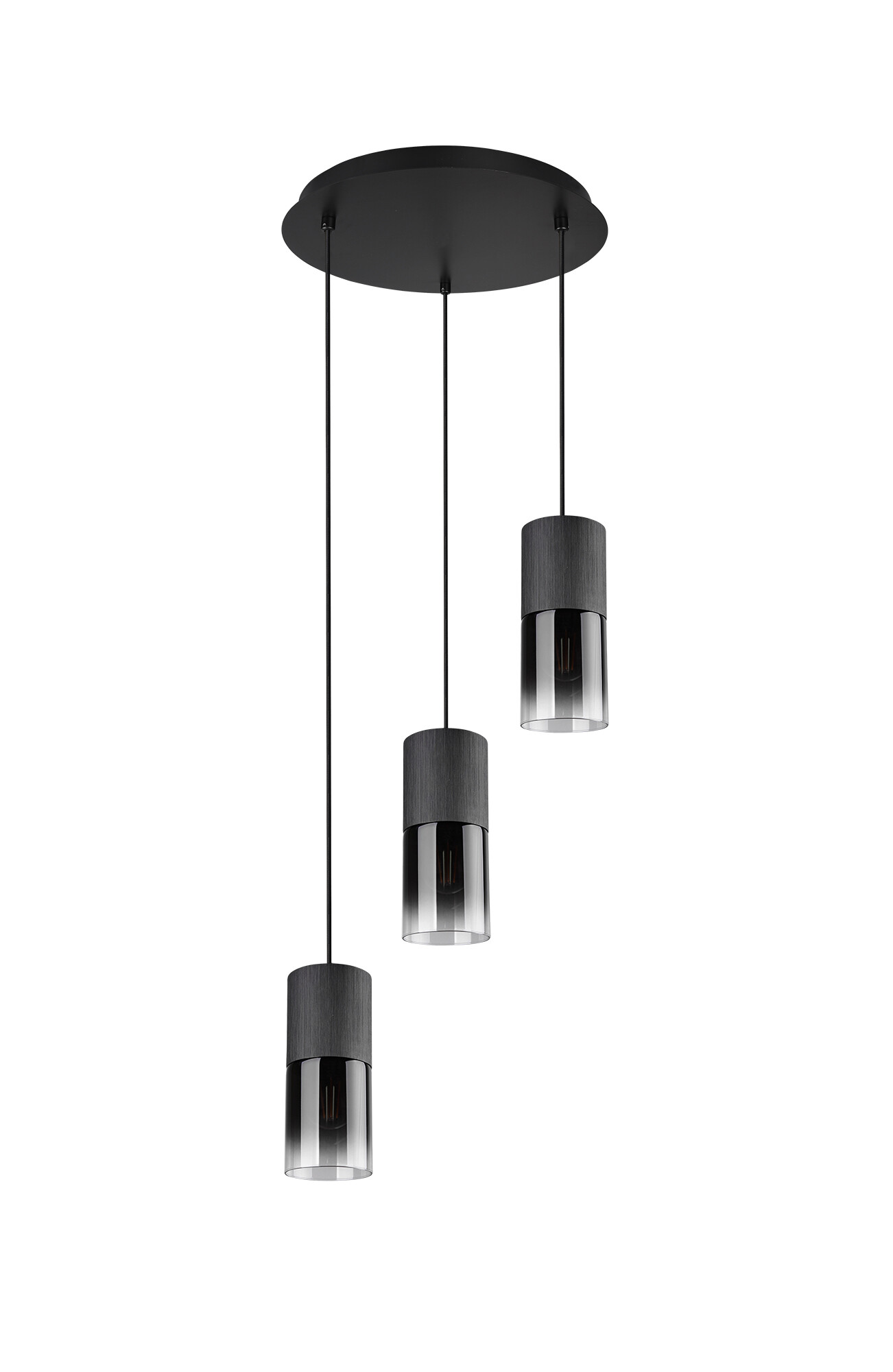 Reality Pendelleuchte Robin schwarz Rauch Glas Metall B/H: ca. 35x150 cm E27 3 Brennstellen