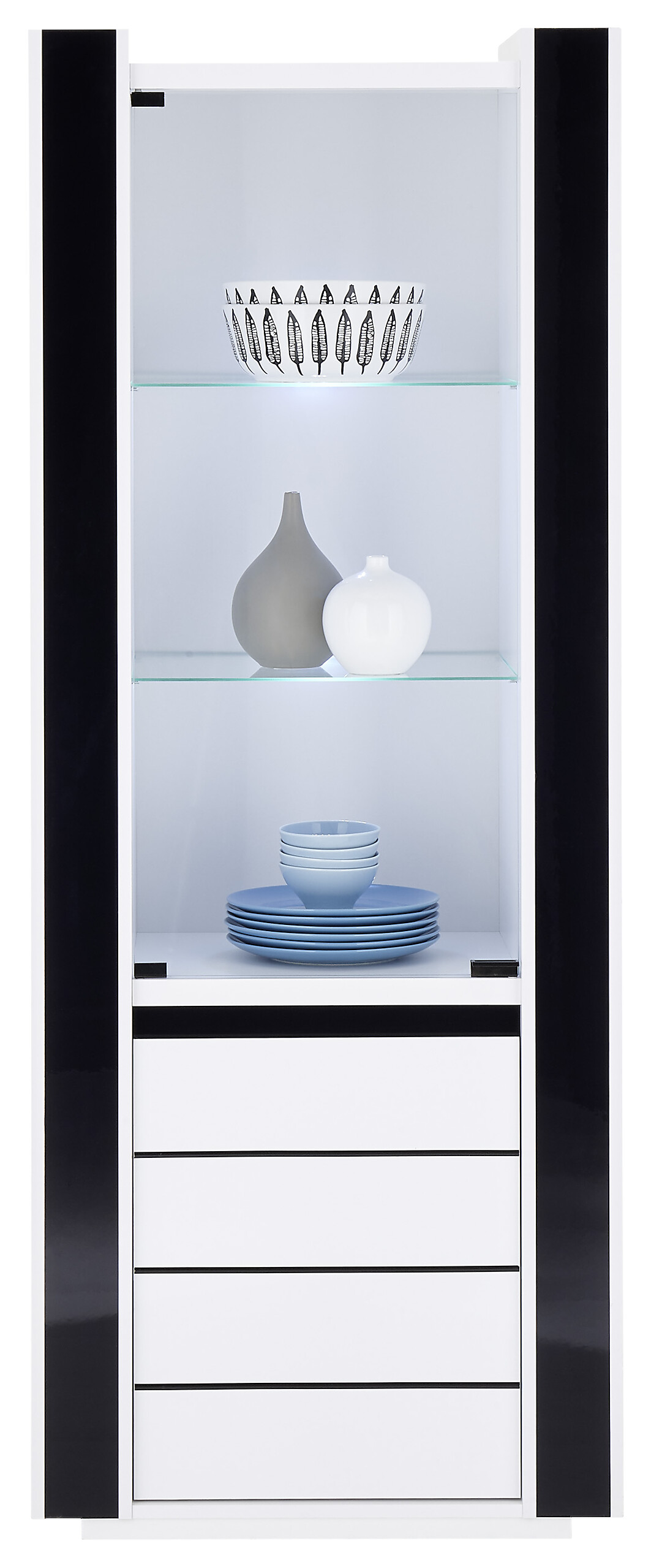 Vitrine Savona weiß Hochglanz schwarz Hochglanz B/H/T: ca. 73x185x45 cm Vitrine Savona weiß Hochglanz schwarz Hochglanz B/H/T: ca. 73x185x45 cm