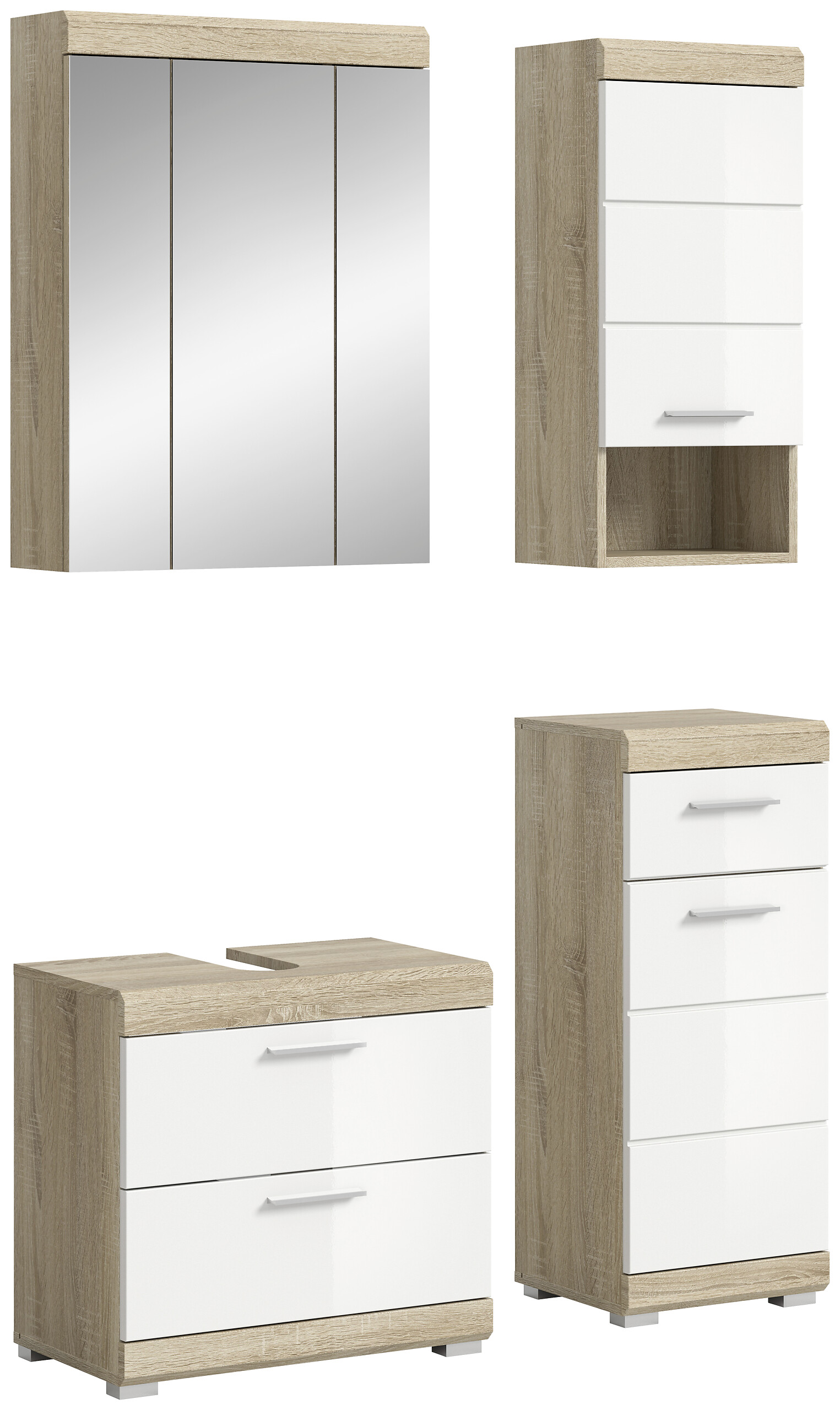 Badezimmer-Set Lambada Eiche Sonoma Nachbildung weiß Hochglanz B/H/T: ca. 112x191x37 cm