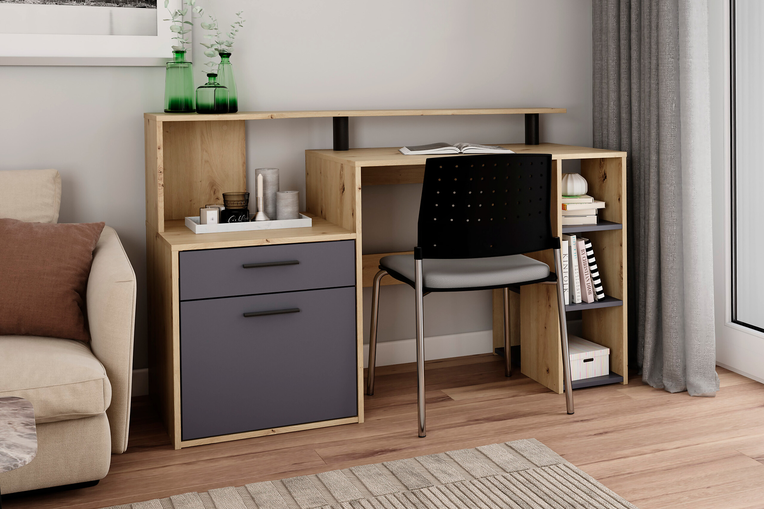 Schreibtisch LOUIS Eiche anthrazit B/H/T: ca. 140x89x55 cm Schreibtisch LOUIS Eiche anthrazit B/H/T: ca. 140x89x55 cm