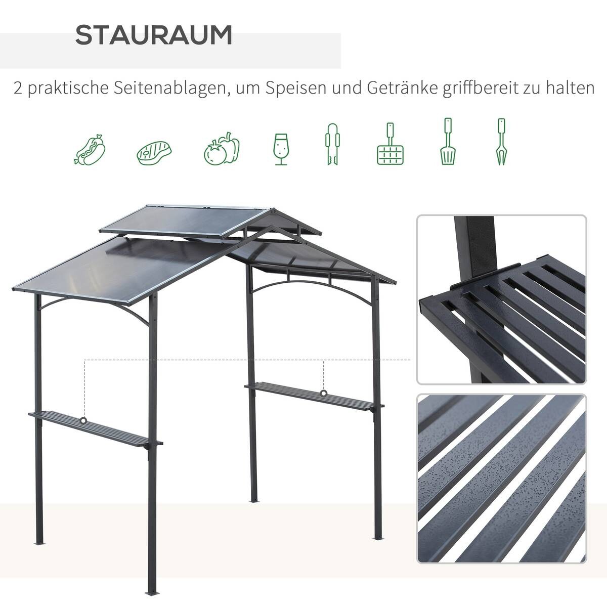 Outsunny Grillpavillon mit Flammschutzdach braun Stahl B/H/L: ca. 150x250x240 cm