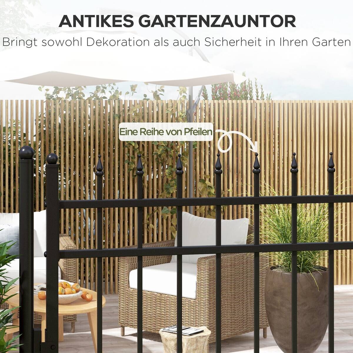 Outsunny Gartentor schwarz Edelstahl B/H/L: ca. 0,12x107x204 cm