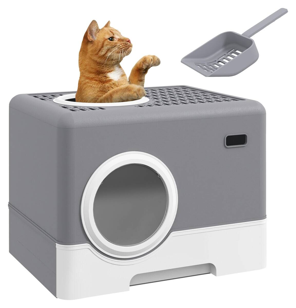 PawHut Katzentoilette grau Kunststoff B/H/L: ca. 41x38,5x52 cm