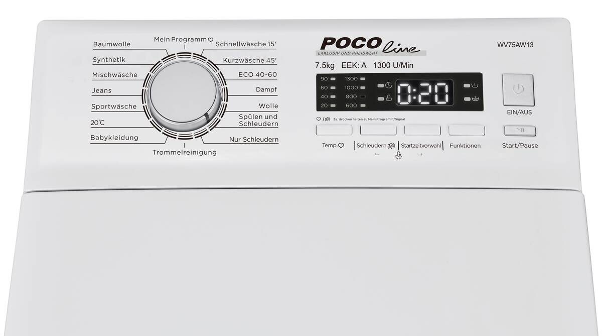 POCOline Waschmaschine-Toploader WV75AW13 weiß B/H/T: ca. 40x87,5x61 cm ca. 7,5 kg
