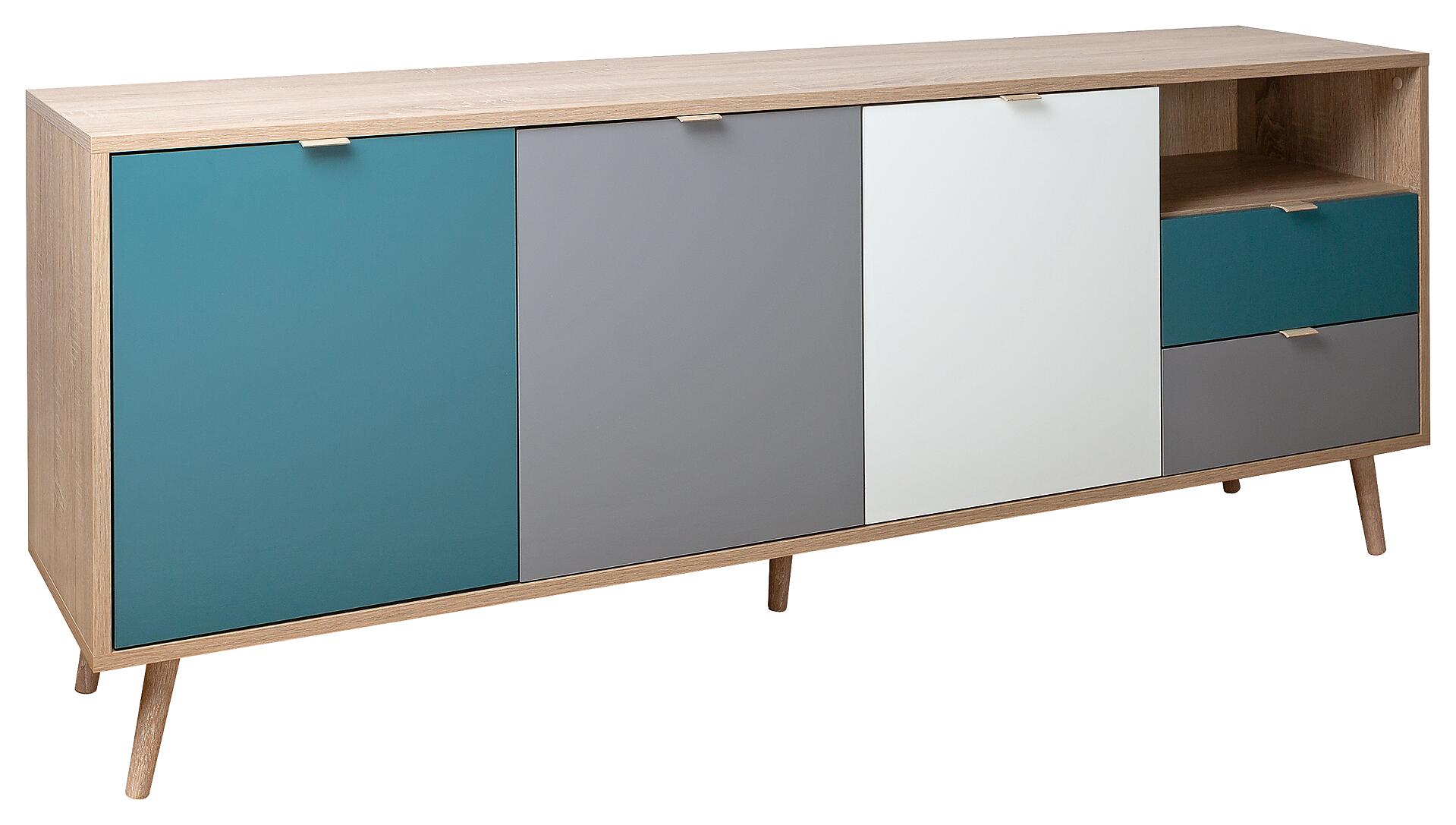 Sideboard Cuba Eiche Sonoma Nachbildung weiß grau petrol B/H/T: ca. 180x71x40 cm