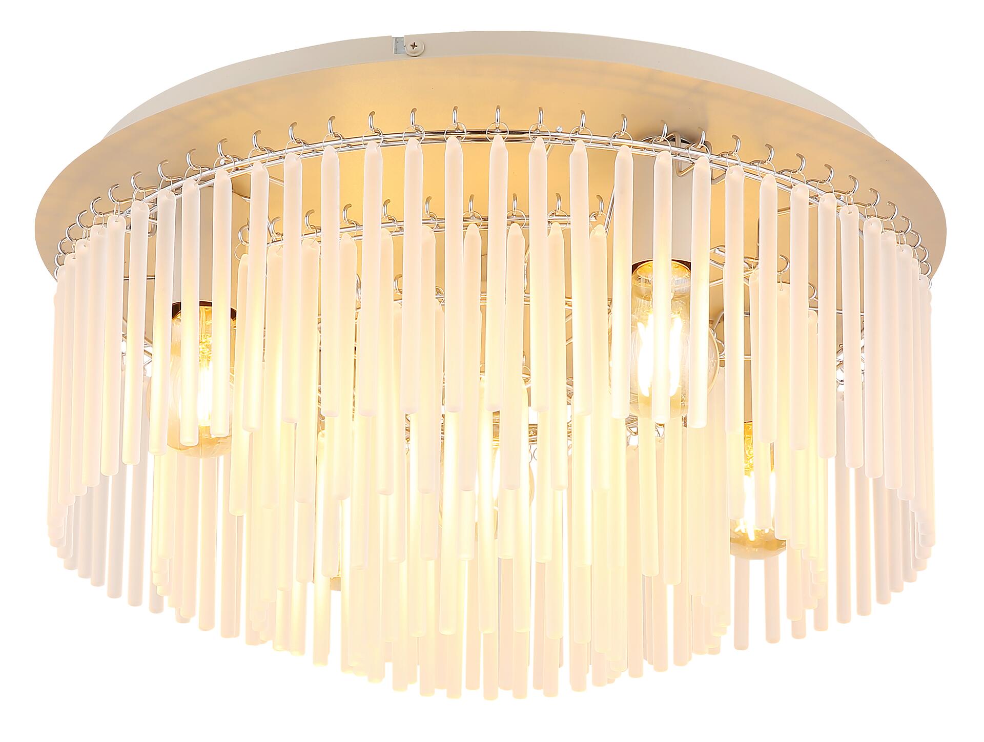 GLOBO Deckenleuchte Chrom sand Glas Metall H/D: ca. 25x50 cm E27 5 Brennstellen