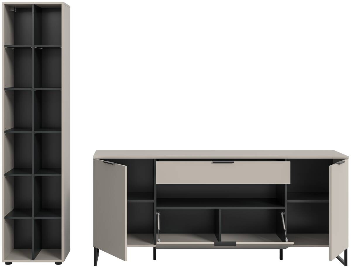 Wohnwand Noida Kaschmirgrau Nachbildung schwarz B/H/T: ca. 245x192x41 cm