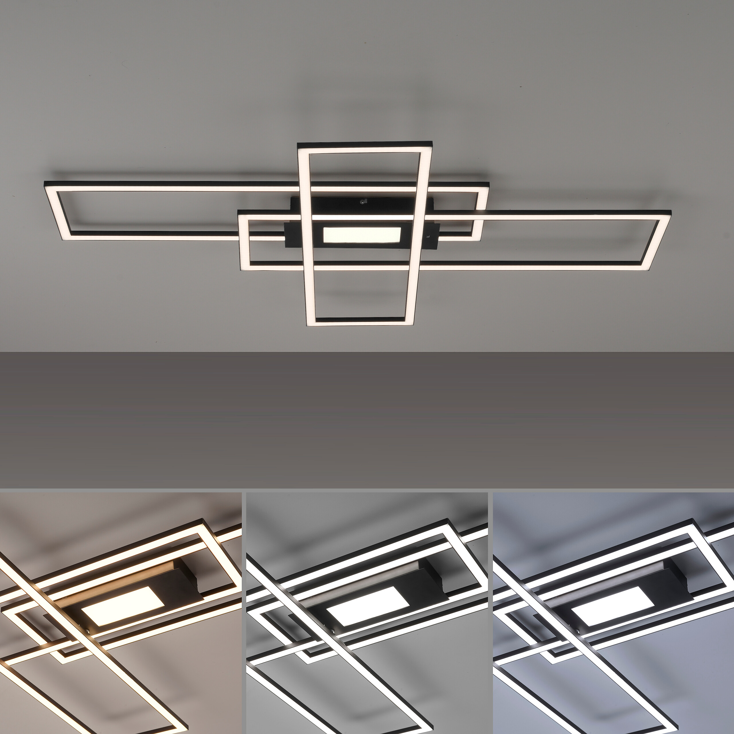 Just Light Deckenleuchte Asmin schwarz Aluminium B/H/T: ca. 99x5x69 cm