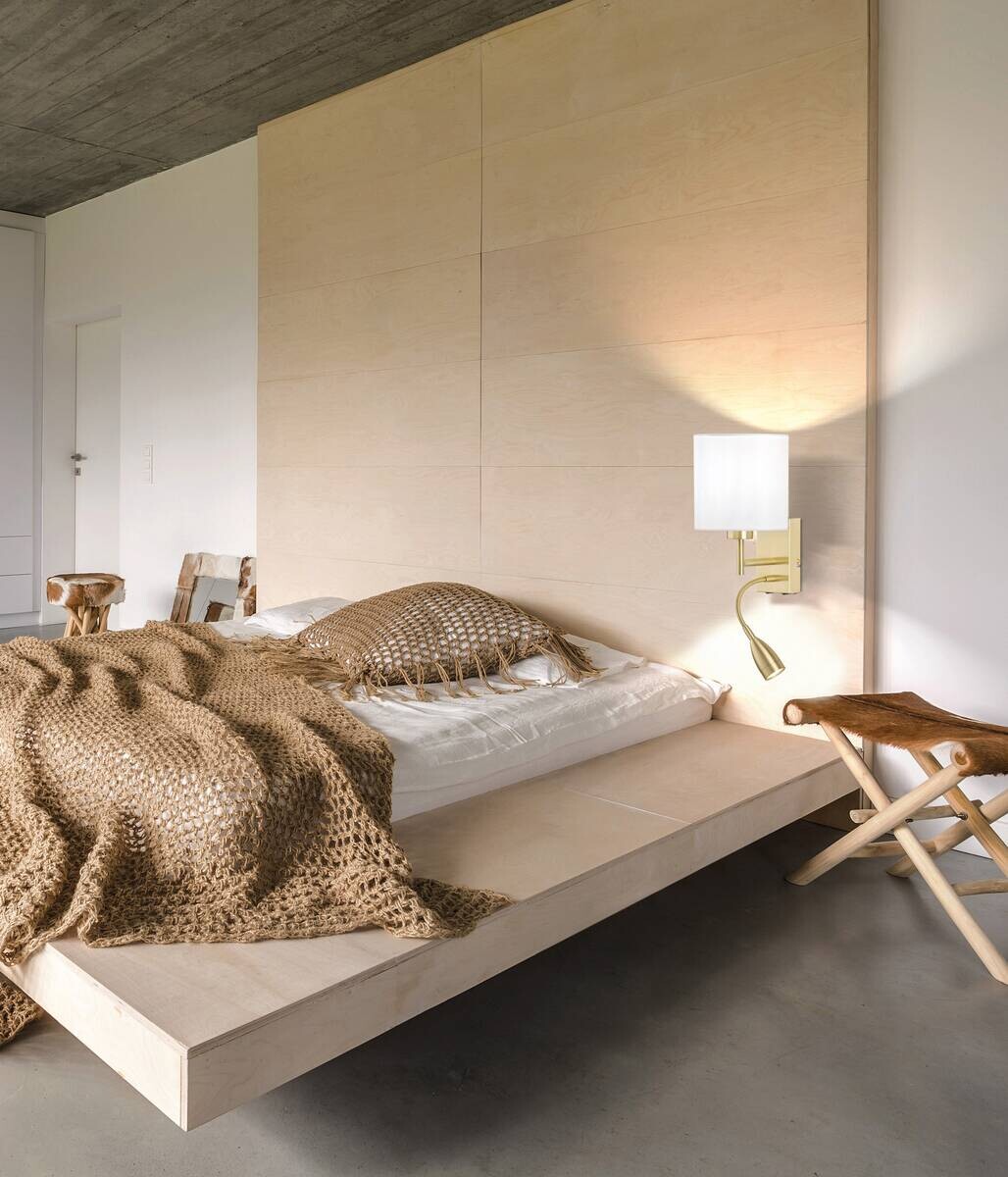 Fischer & Honsel LED-Wandleuchte 30312 messing weiß Textil Metall B/H/T: ca. 16x28x26 cm E27 1 Brennstellen