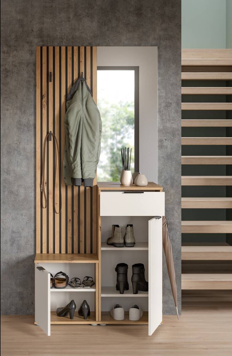 Garderobe Simple Eiche Artisan Nachbildung weiß B/H/T: ca. 88x195x35 cm Garderobe Simple Eiche Artisan Nachbildung weiß B/H/T: ca. 88x195x35 cm