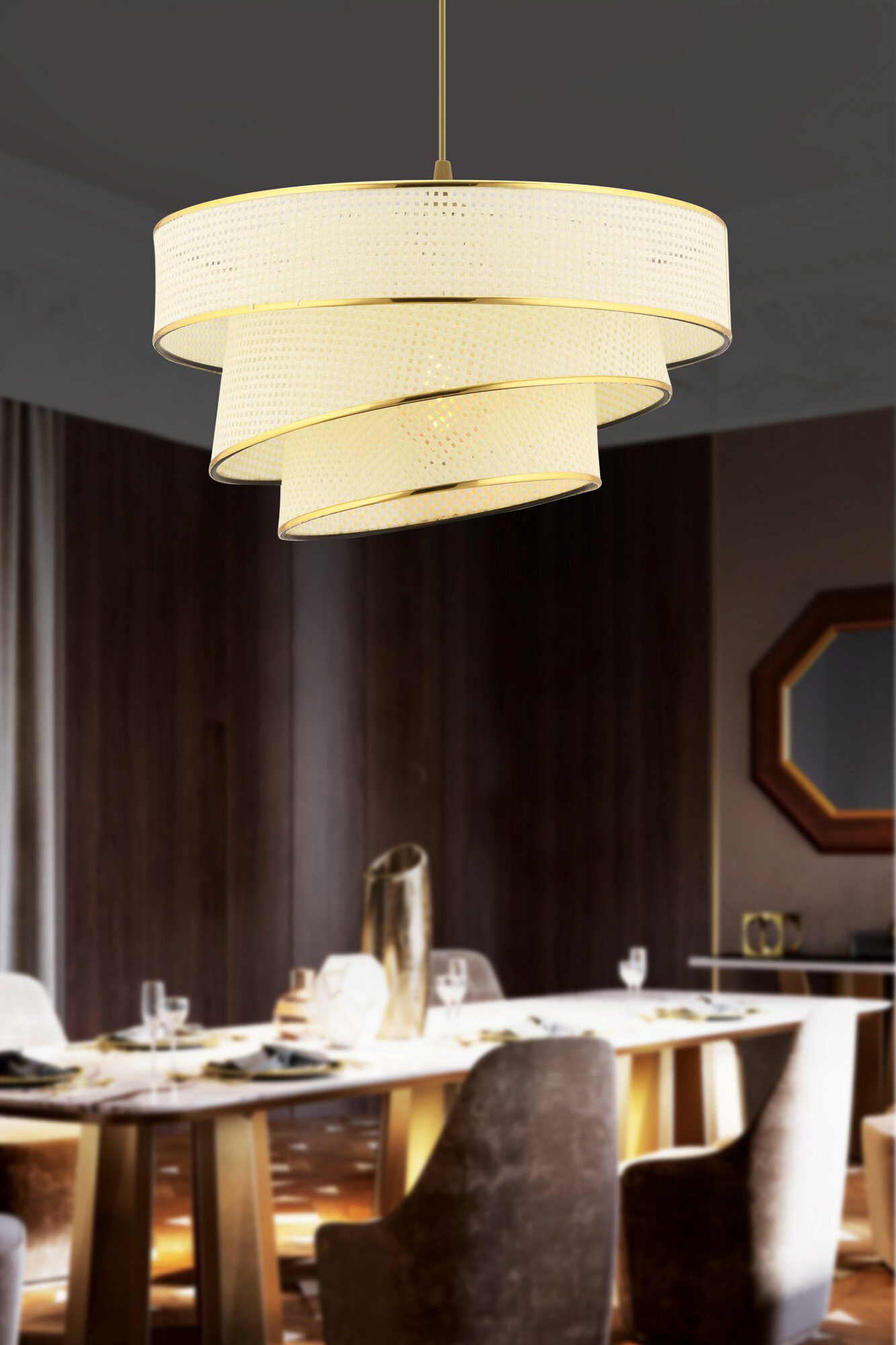 Opviq Pendelleuchte Couper gold weiß Baumwolle Metall B/H/L: ca. 40x72x40 cm E27 1 Brennstellen