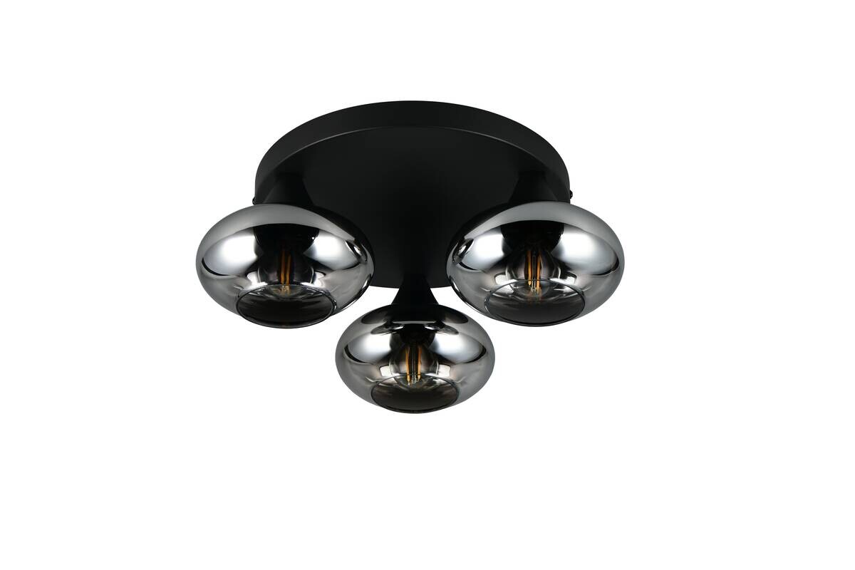 Reality Leuchten Deckenleuchte Divina mattschwarz Rauch Metall D: ca. 39 cm null 3 Brennstellen