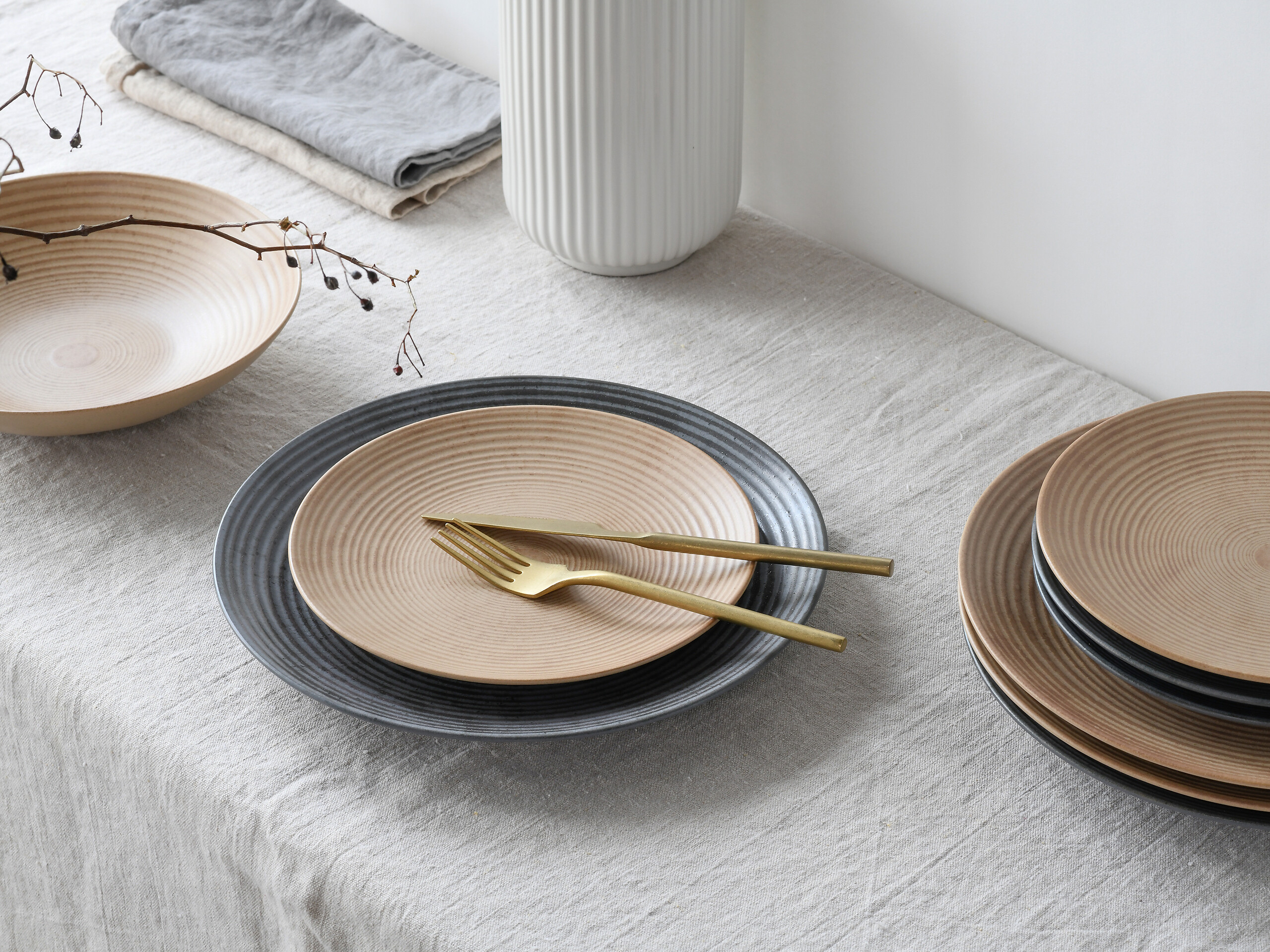 CreaTable Tafelservice Catania Mix anthrazit Steinzeug 12 tlg.