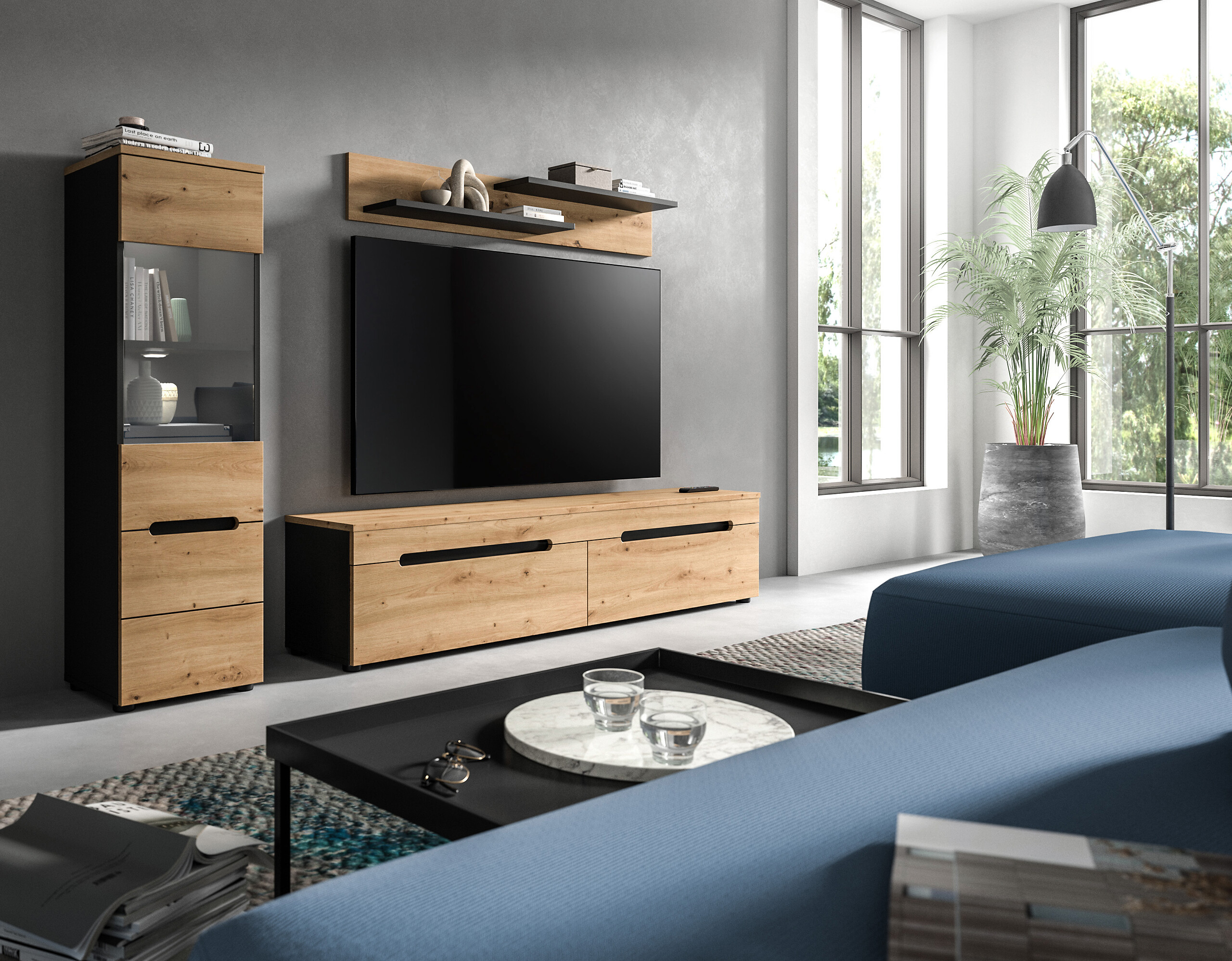 Wohnwand Canu basaltgrau Nachbildung Artisan Oak Nachbildung B/H/T: ca. 221x141x33 cm