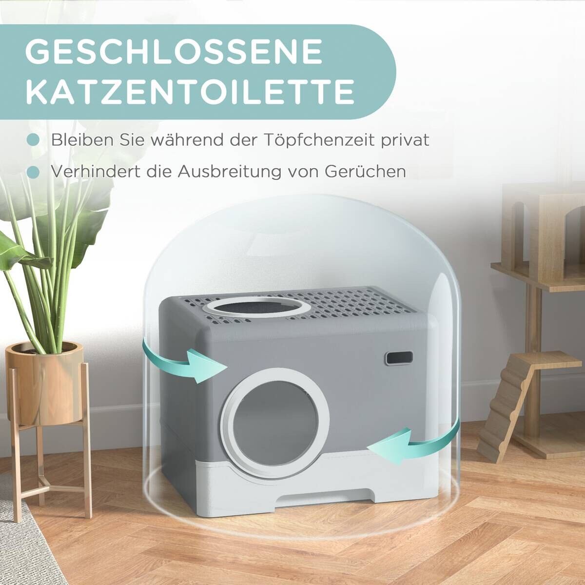 PawHut Katzentoilette grau Kunststoff B/H/L: ca. 41x38,5x52 cm