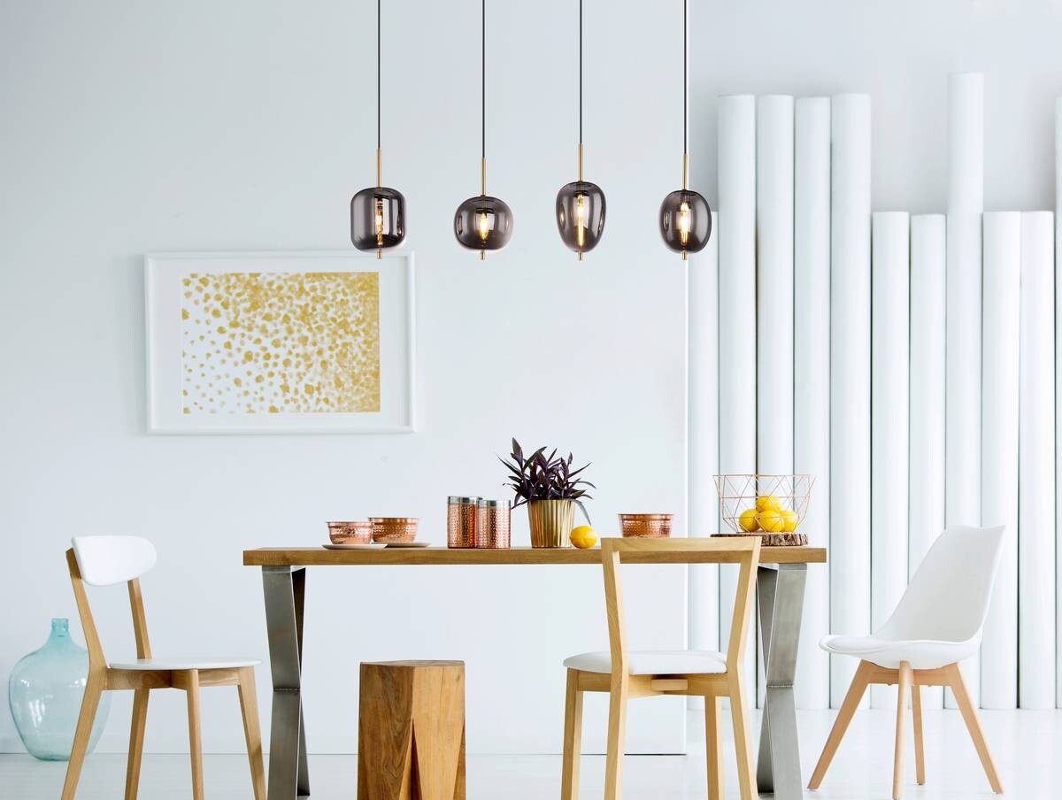 GLOBO Pendelleuchte Blacky messing Metall Rauchglas B/H/L: ca. 18,5x120x110 cm E14 4 Brennstellen