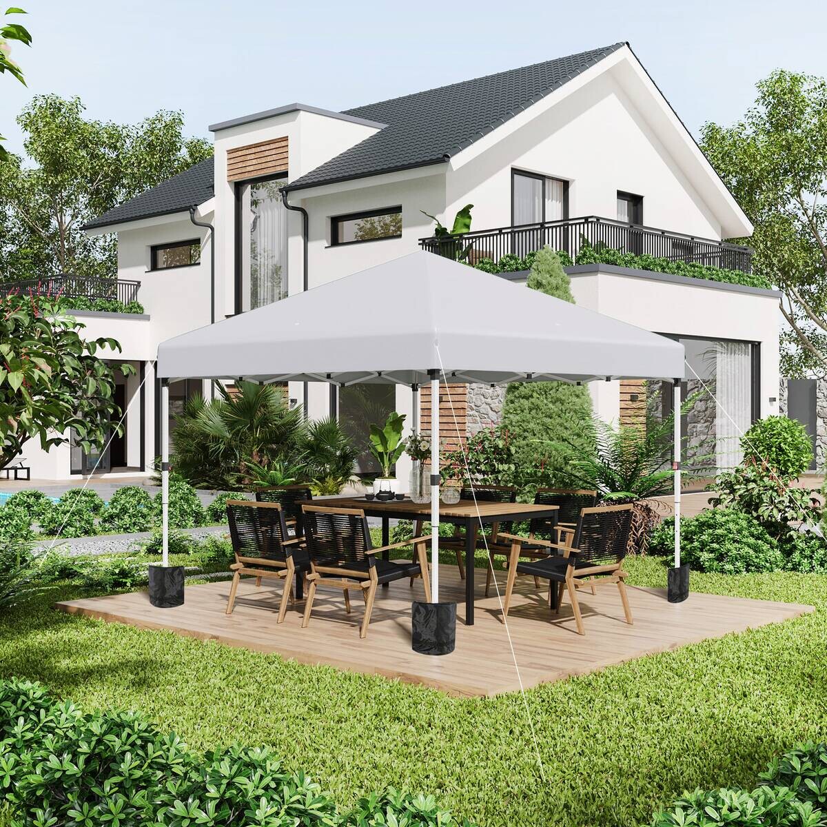 Outsunny Pavillon weiß Polyester B/H/L: ca. 297x297x274 cm