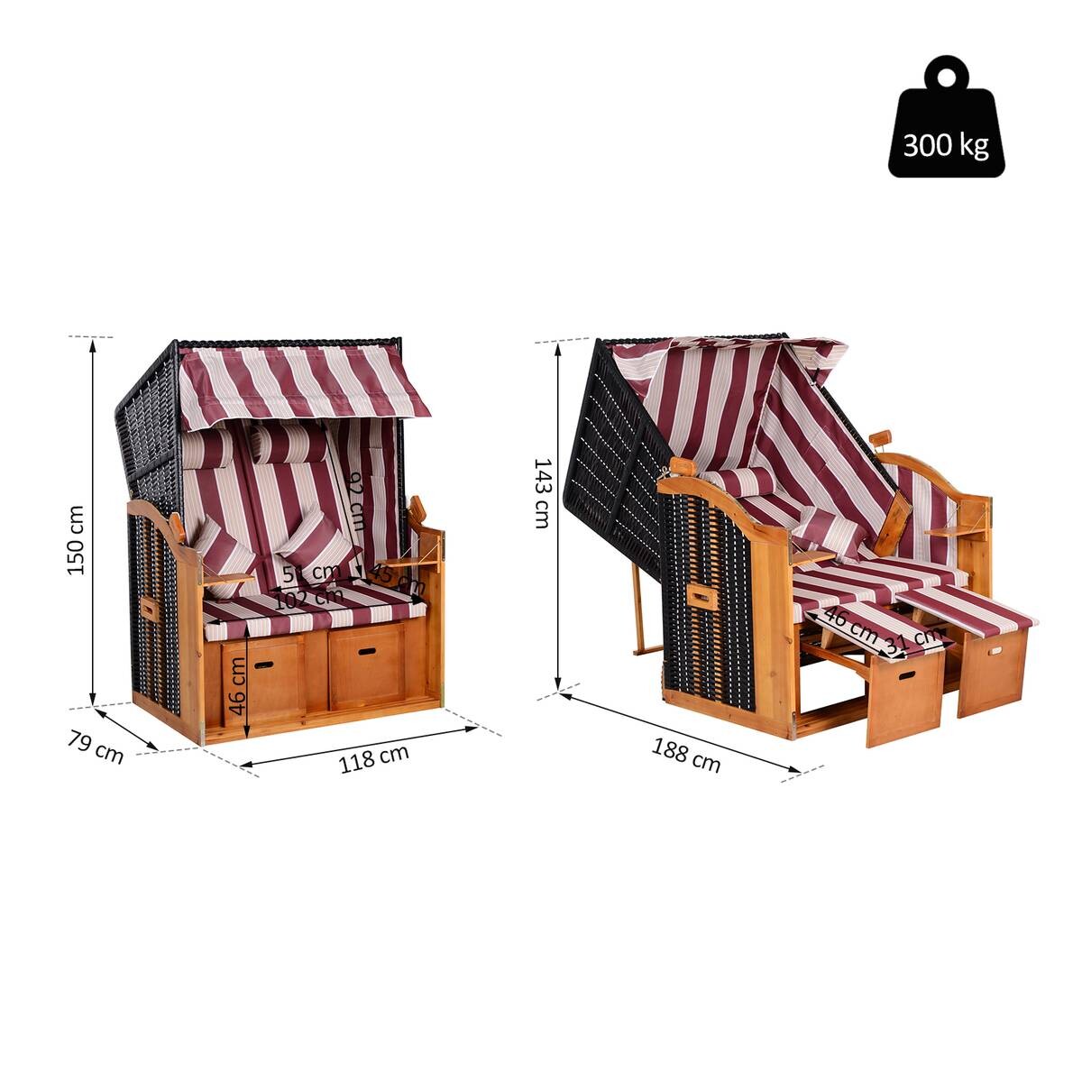 Outsunny Strandkorb braun Metall B/H/T: ca. 118x150x79 cm