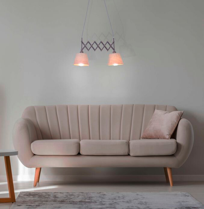 Näve Leuchten Scherenpendelleuchte NV6131927 braun natur Kunststoff Metall H/D: ca. 135x70 cm E27 2 Brennstellen