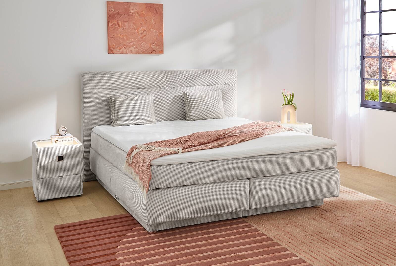 Boxspringbett  hellgrau Liegefläche B/L: ca. 180x200 cm