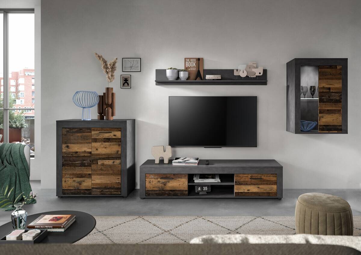 Wohnwand Jam Matera Nachbildung Old Wood Nachbildung B/H/T: ca. 169x330x35 cm