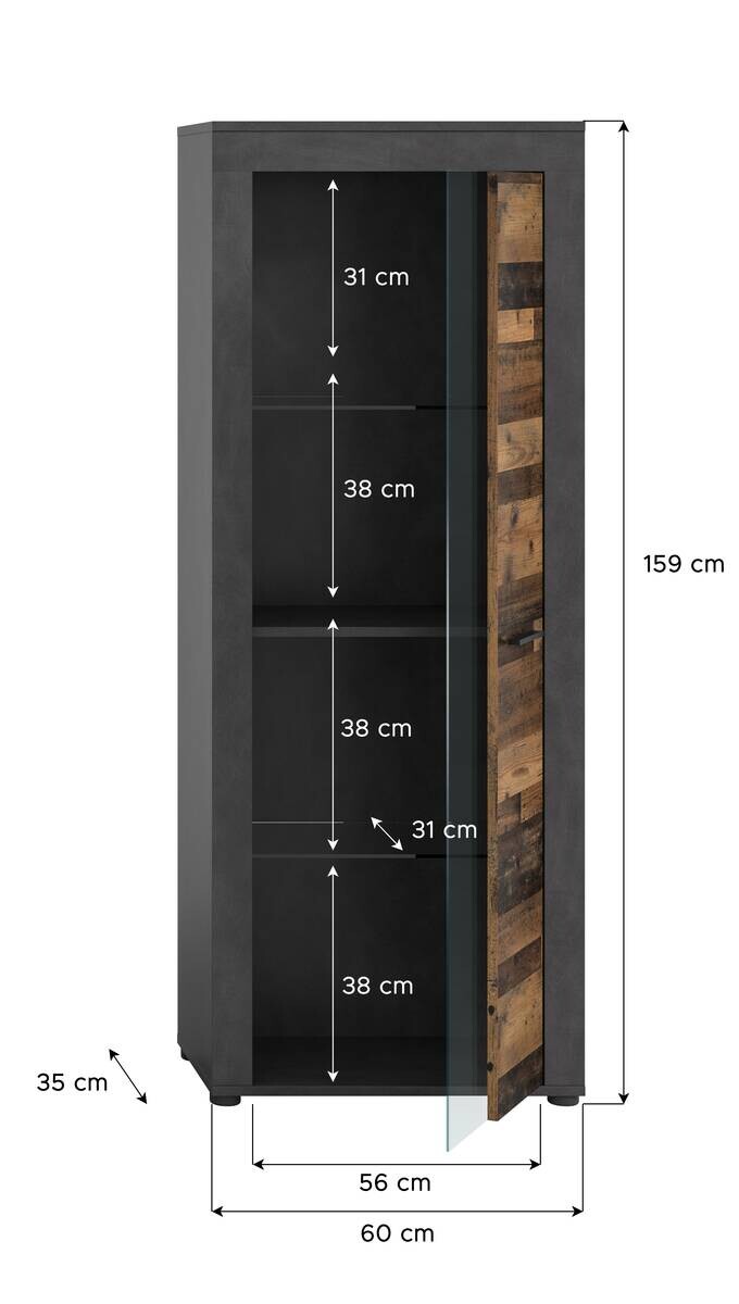 Vitrine Jam Matera Nachbildung Old Wood Nachbildung B/H/T: ca. 159x60x35 cm
