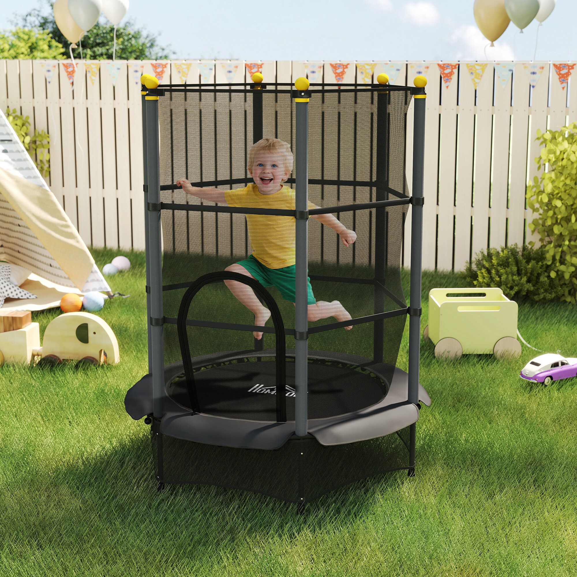 HOMCOM Kindertrampolin schwarz B/H/L: ca. 140x190x140 cm