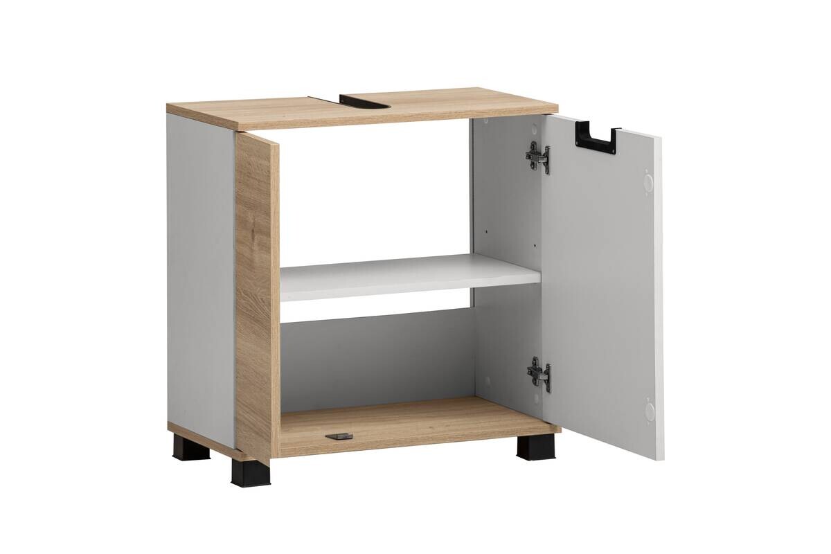 Waschbeckenunterschrank Emmik weiß matt Eiche Eiche weiß Nachbildung B/H/T: ca. 59,8x62,4x32,6 cm