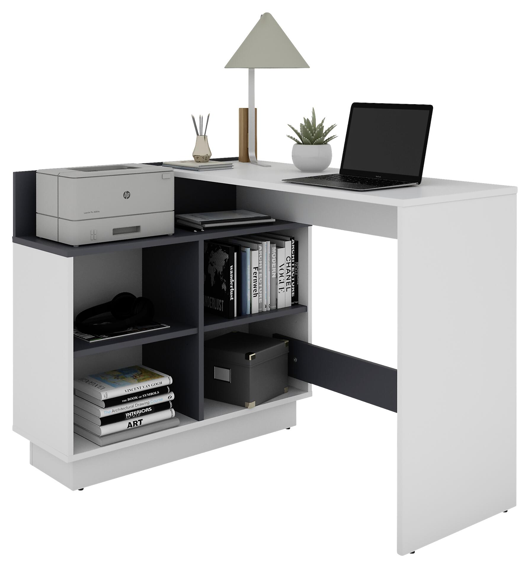 Eckschreibtisch BERNI weiß Graphit B/H/T: ca. 102x77,5x80 cm