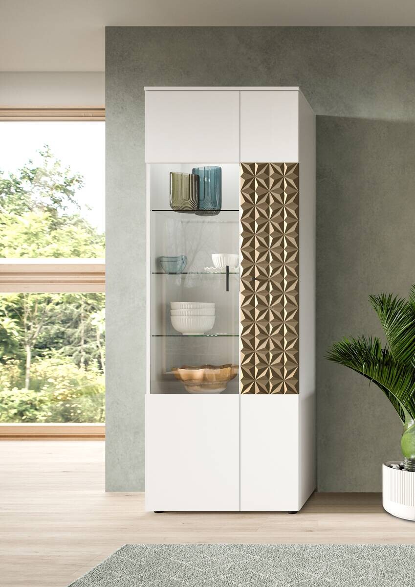 Vitrinenschrank Prisma weiß gold Optik B/H/T: ca. 70x195x37 cm Vitrinenschrank Prisma weiß gold Optik B/H/T: ca. 70x195x37 cm