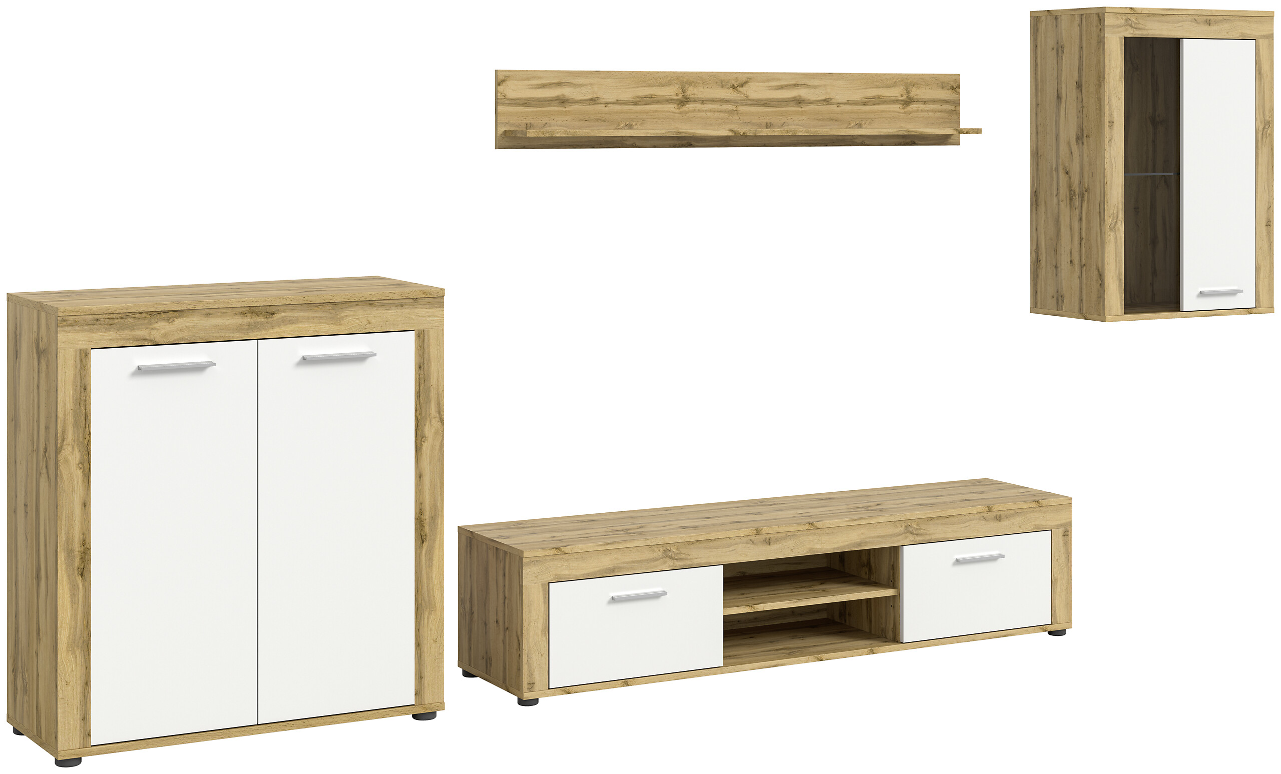 Wohnwand Jam Eiche Wotan Nachbildung weiß B/H/T: ca. 330x169x35 cm