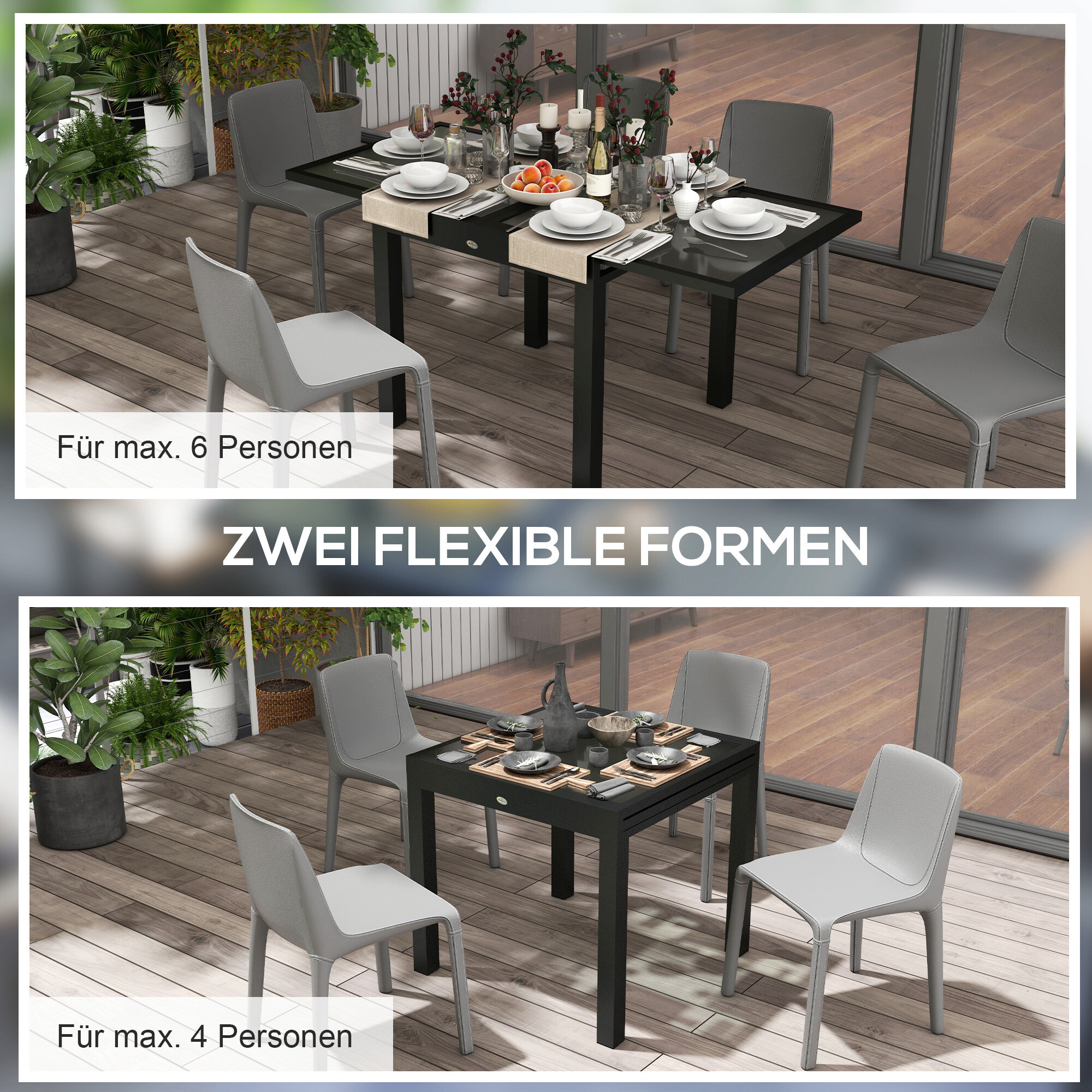 Outsunny Gartentisch schwarz Aluminium B/H/L: ca. 80x75x160 cm