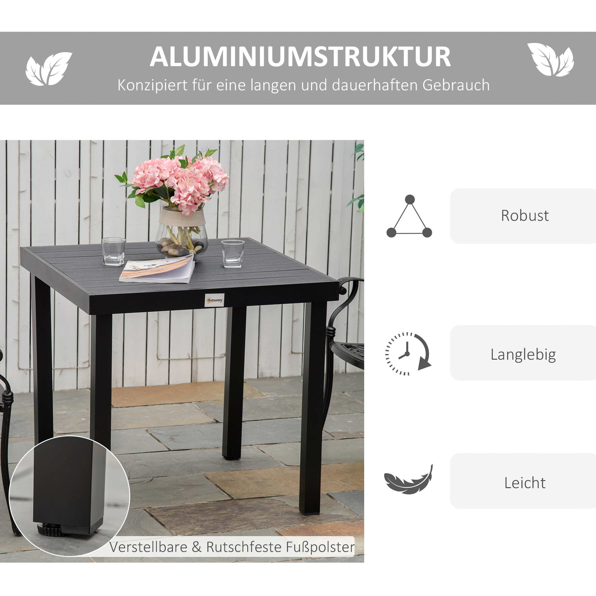 Outsunny Gartentisch schwarz Aluminium B/H/L: ca. 80x74x80 cm