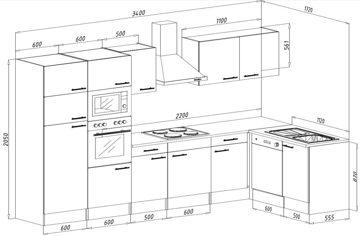 Respekta Winkelküche KBL340EYGMISGKE grau B/H/T: ca. 340x205x172 cm