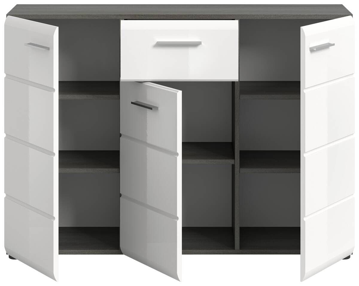 Kommode SALSA Rauchsilber Nachbildung weiß Hochglanz B/H/T: ca. 120x85x37 cm