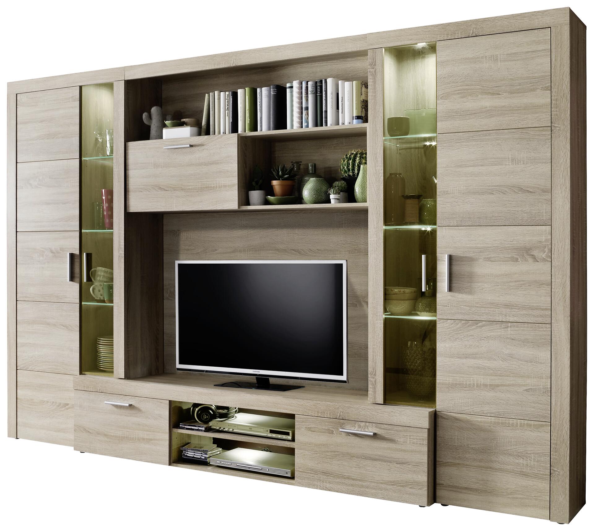 Wohnwand Mondeo Eiche Sägerau hell Nachbildung B/H/T: ca. 291x197x41 cm