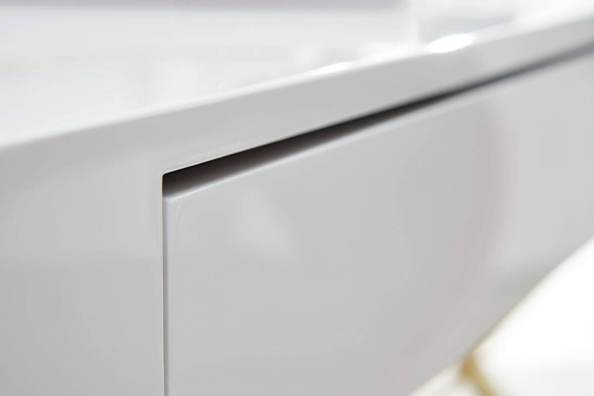 Schreibtisch weiß Lack Hochglanz gold lackiert B/H/T: ca. 118x76x57 cm